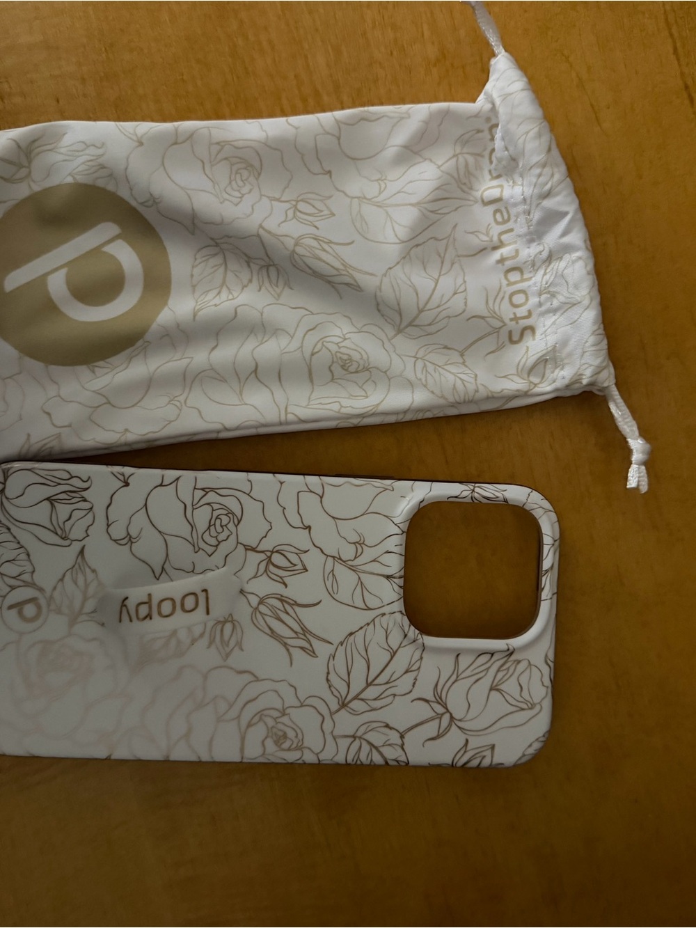 Loopy Case White & Gold Floral Phone Case with Matching Pouch